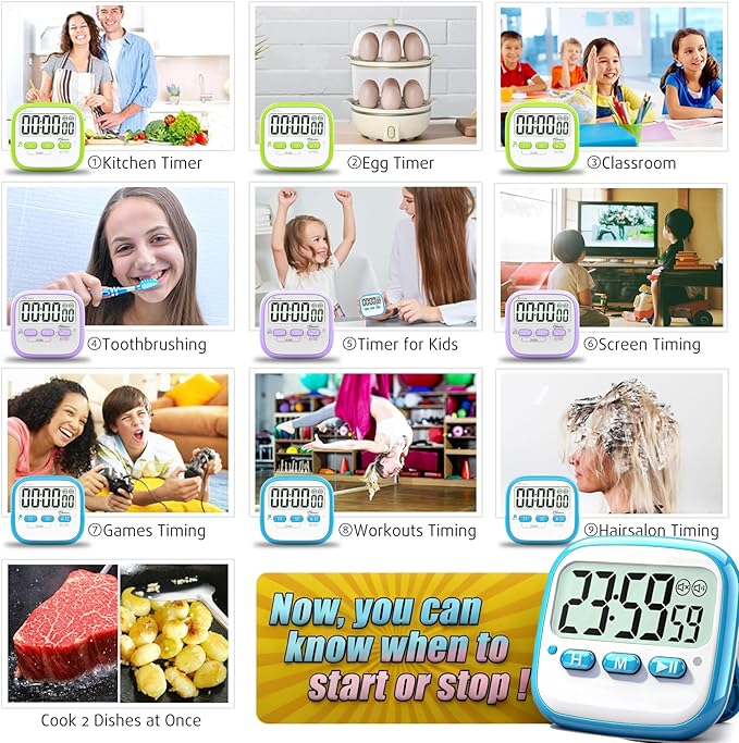 Antonki 2 Pack Classroom Timers for Kids Teachers, Magnetic Countdown Digital Kitchen Timer for Cooking, Study, Exercise, Games, Time Mangement - Loud/Silent Mode - Battery Included
