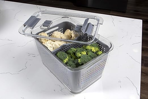 Kitchen Spaces Colander Stackable Food Storage Bin, Large, Gray, 11"L x 7"W x 9"H