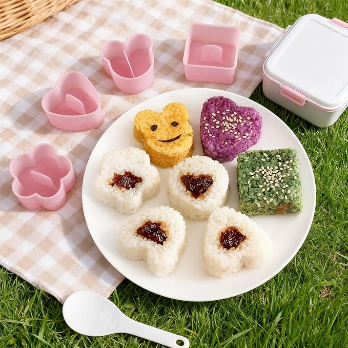 Green Onigiri Mold Set, 8 PCS Musubi Press Mold Kit for Lunch Bento and Home Party DIY, Non Stick Rice Ball Sushi Mold for Kitchen Family Food Lovers Gifts Christmas