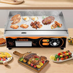 WICHEMI 22" Electric Grill Commercial Countertop Griddle Flat Top Grill Hot Plate Non-Stick Stainless Steel Teppanyaki Grill for Restaurant Kitchen, 110V 3000W