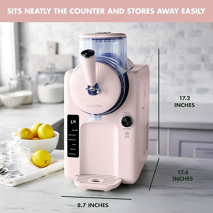 GreenPan Frost Ice Cream Maker & Slushie Machine, Soft Serve, Sorbet, Margaritas, Milkshakes, Frozen Yogurt, No Pre-Freezing, Ready in 15 Mins, 6 Modes, 7 Textures, Self-Cleaning, Family Size, Pink