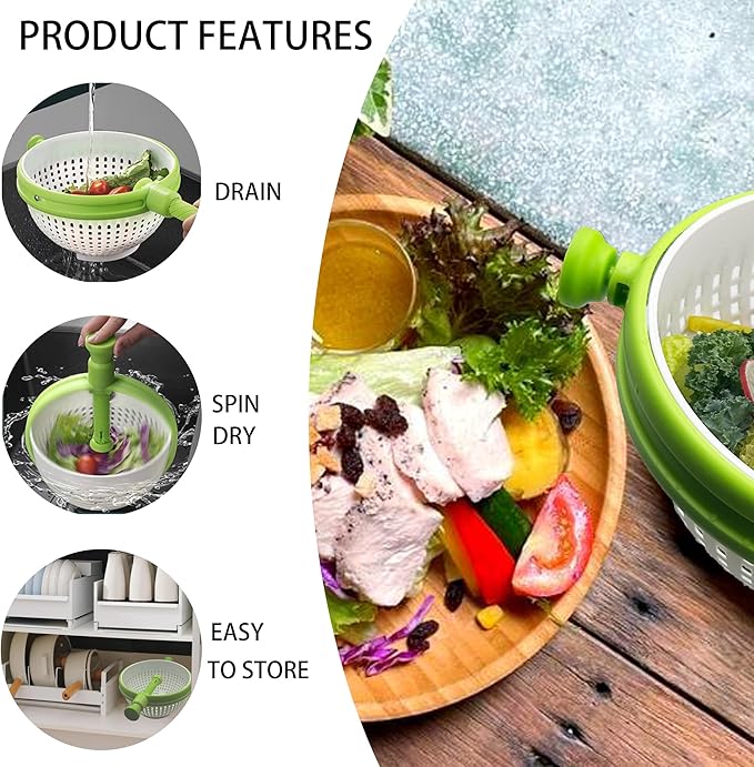 Collapsible Salad Spinner 3-in-1 – 3Qt Space Saving Salad & Veggie Dryer, Dishwasher Safe Kitchen Gadget for Greens, Fruits, Vegetables, Easy to Store