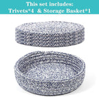 Trivets for Hot Dishes, Pots and Pans, Hot Pads with Storage Basket, Pot Holders for Kitchen, Heat Resistant Mat Protect Counter Home Essentials, Farmhouse Decor (Blue 4 PCS)