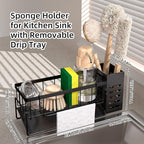 Kitchen Caddy Sink Organizer,Sponge Holder with Dish Brush Holder,Sponge Caddy Soap Dispenser Storage,304 Stainless Steel Kitchen Sink Accessories Over the Sink Shelf