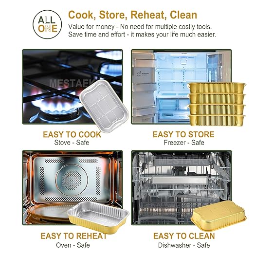13" x 8.8" Heavy-Duty Aluminum Foil Pans with Lids & Handles, 118oz, 5 Pack – Extra-Thick Disposable Foil Containers for Oven, Baking, Freezer & Food Storage