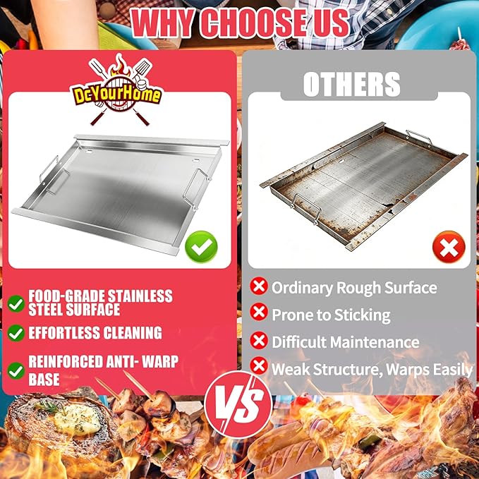 Full Size Griddle Insert for Napoleon Prestige PRO 500 & Built-in Prestige 500 Grills Accessories, BIP500RBNSS-3 P500RBPSS P500RSIBNK-3 P500 P500N Parts, 26.3"L x 17.7"W Stainless Steel Griddle Plate