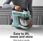 Hamilton Beach Electric Stand Mixer, 4 Quarts, Dough Hook, Flat Beater Attachments, Splash Guard, 7 Speeds with Whisk, Easy-Carry Top Handle, Aqua