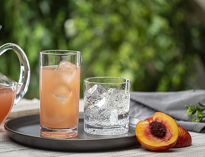 Elegant Acrylic Drinking Glasses [Set of 16] Attractive Clear Plastic Tumblers - Unbreakable Drinkware Set Ideal for Indoor and Outdoor - Kid Friendly