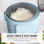 Martha Stewart Rice Cooker, 4 Cup (Uncooked) / 8 Cup (Cooked), Ceramic Non-Stick Removable Pot, Keep Warm, Measure Markings, Steam Basket, Brown & Sushi Rice, Quick Cook, Quinoa, Grains, Oats, Sky Blue