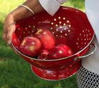Reston Lloyd Calypso Basics Extra Large Enameled Colander with Solid Base, Strainer Basket with Handles, for Pasta, Berries, Vegetables, Fruit, Red, 7 Quart (224oz/ 6.6 L)