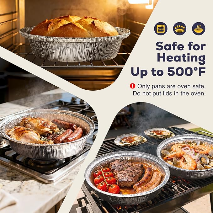Fit Meal Prep 50 Pack 8" Round Aluminum Foil Pans with Clear Dome Lids, Pie Tins Disposable 8 inch with Lids, Take Out Containers, Freezer Oven Safe Aluminum Baking Pans for Storing, Cooking, Storage