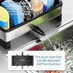 304 Stainless Steel Sink Caddy with Auto-Drain, Kitchen Sink Organizer Sponge Holder with Towel Rack & Removable Brush Holders, Countertop Storage for Soap Dispenser, Dishcloth, Kitchen Accessories