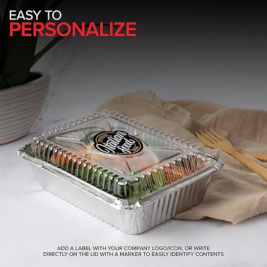 2 Lb Small Aluminum Pans with Lids (100 Pack) Foil Pan + Clear Plastic Lid, Disposable Cookware, Takeout Trays with Lids - to Go Disposable Food Containers for Restaurants & Catering, Stock Your Home