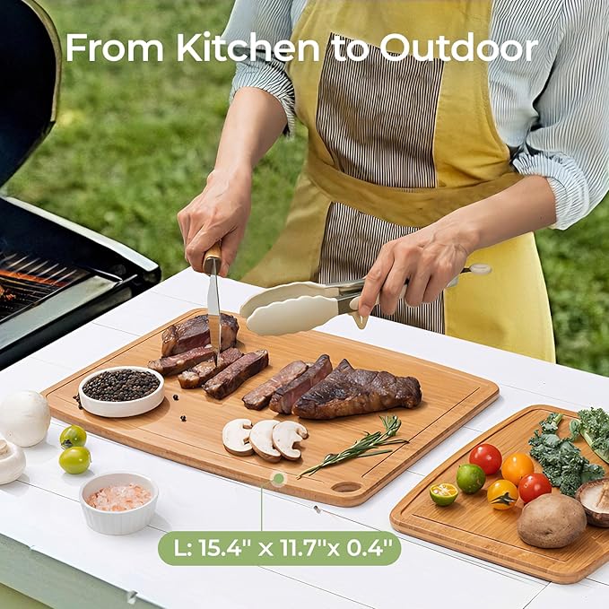 Keechee Dishwasher Safe Bamboo Cutting Boards 15.4x11.7in Heat-Resistant Chopping & Charcuterie Board with Juice Groove, Durable Lightweight Kitchen Essentials for Meat, Vegetables, Easy Clean
