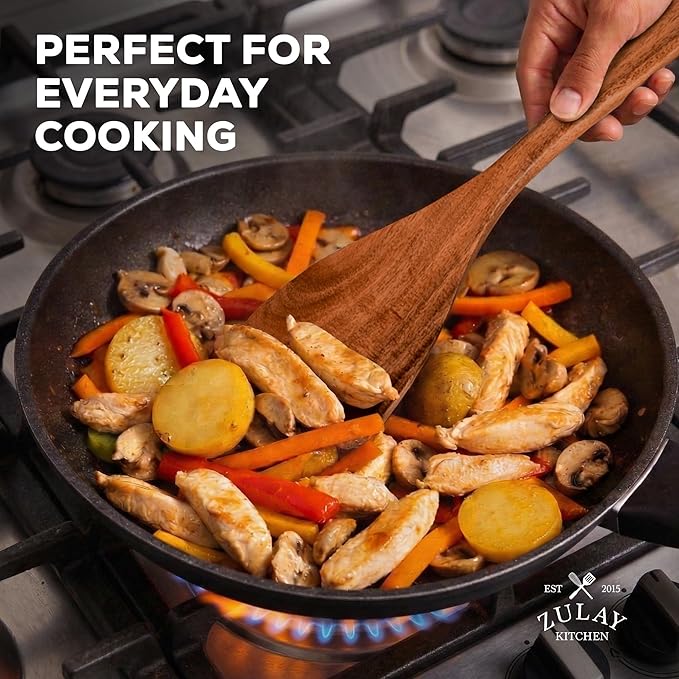 Zulay Kitchen 10-Piece Wooden Spoons for Cooking - Smooth Finish Teak Wooden Utensils for Cooking - Soft Comfort-Grip Wood Spoons for Cooking - Non-Stick Wooden Cooking Utensils - Wooden Spoon Sets