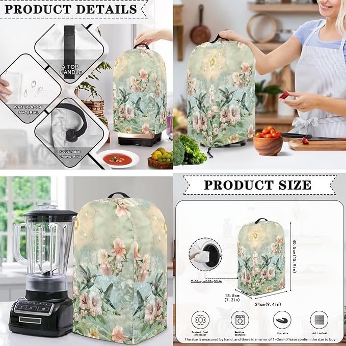 Hummingbird Floral 2 Slice Toaster Blender Slow Cooker Covers Machine Washable Small Appliance Dust Cover Sets Kitchen Appliance Organizer Anti Greasy 3PCS