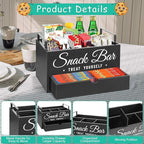 Snack Organizer for Countertop, Wood Pantry Storage Bins with Handles, Snack Bar Organizer for Kitchen, Office, 4 Compartment Food Container Snack Box with Drawer, Pantry Organizer for Chips, Candy