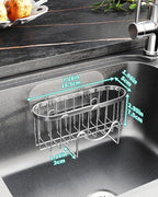 HapiRm Kitchen Sponge Holder for Sink - 2 Installation Methods Kitchen Sink Caddy Organizer with Unique M-Shaped, Rustproof Stainless Steel Sponge Caddy - Silver (Large)