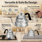 Barista Warrior Gooseneck Kettle with Thermometer - 1L Pour Over Coffee & Tea Kettle, 18/8 Stainless Steel Gooseneck Kettle Pot, Precision Pour Drip Spout, Suitable for All-Stoves (34 fl oz)