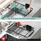 Urackify Dish Drying Rack in Sink - Expandable (14.5''-18''L) Over The Sink Dish Rack with Utensil Holder, Space-Saving Dish Drainer for Kitchen Counter, 1 Piece, Matte Black
