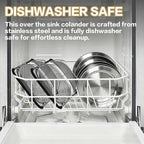 Over the Sink Colander - 6QT Strainers and Colanders - Stainless Steel Strainer - Expandable Sink Colander with Rubber Grip for Strain, Drain, Rinse Fruits, Vegetables, Home Kitchen Essentials