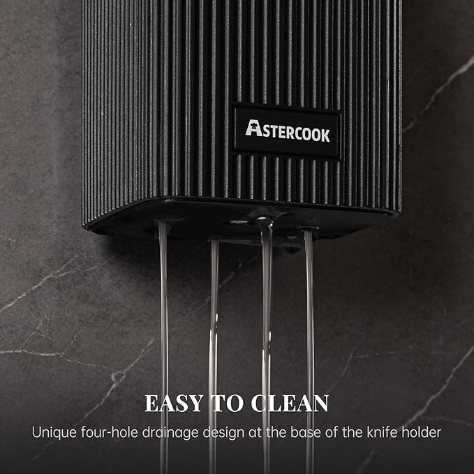 Astercook Knife Set, 6-Piece Kitchen Knife Set with Block, High Carbon Stainless Steel Ultra Sharp Kitchen Knives, Wood Grain Handle, Dishwasher Safe Knife Block Set, Black