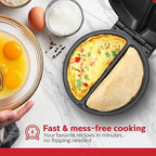 Holstein Housewares Stainless Steel 2 Section Omelet & Frittata Maker, Non Stick Coating, Easy To Clean, Indicator Lights, Compact Storage, Versatile Recipes in Minutes. 2 Portions, Metallic Red
