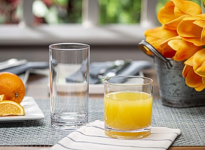 Elegant Acrylic Drinking Glasses [Set of 16] Attractive Clear Plastic Tumblers - Unbreakable Drinkware Set Ideal for Indoor and Outdoor - Kid Friendly
