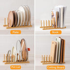HBlife 4pcs Heighten and Widen Bamboo Dish Drying Rack Plate Bowl Cup Book Pot Lid Cutting Board Stand Drainer Storage Holder Organizer for Kitchen Cabinet