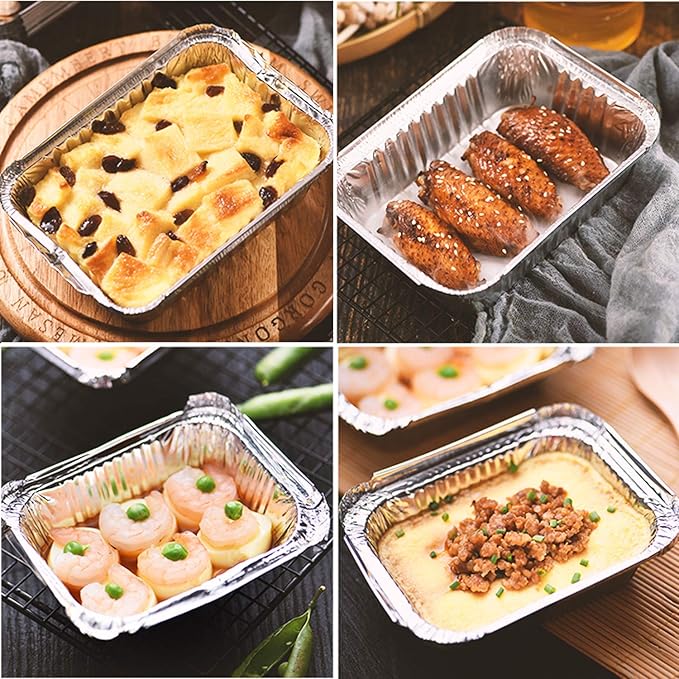 Waytiffer Aluminum Foil Pan with Platsic lids (50 Pack) 5.5" x 4.5" 1LB Capacity Foil Food Containers with Strong Seal for Freshness & Spill Resistance/Meal Prep Freezer Drip Pans BBQ,Takeout