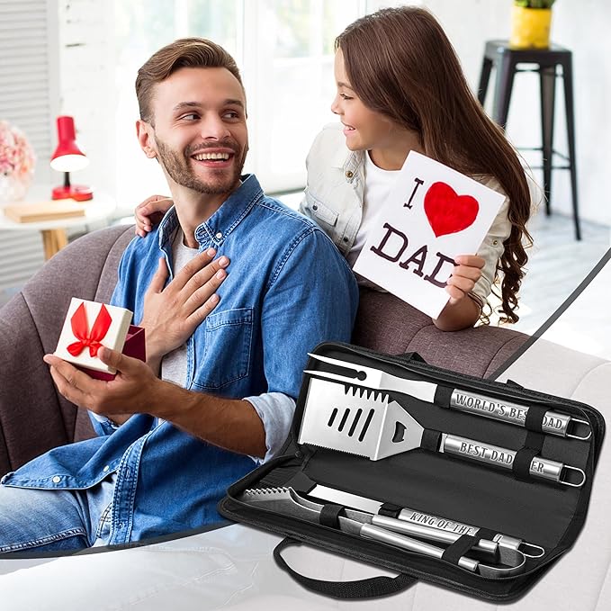 Dad Gifts from Daughter, Dad Grilling Accessories Fathers Day, Heavy Duty Stainless Steel Grill Set BBQ Grill Tools for Outdoor Grill with Aluminum Case, Grill Utensils Set Ideal Grilling Gifts
