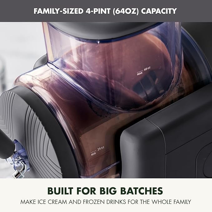 GreenPan Frost Ice Cream Maker & Slushie Machine, Soft Serve, Sorbet, Margaritas, Milkshakes, Frozen Yogurt, No Pre-Freezing, Ready in 15 Mins, 6 Modes, 7 Textures, Self-Cleaning, Family Size, Gray