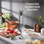 Powerful Immersion Blender, Electric Hand Blender 500 Watt with Turbo Mode, Detachable Base. Handheld Kitchen Blender Stick for Soup, Smoothie, Puree, Baby Food, 304 Stainless Steel Blades (Grey)
