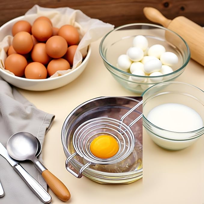 Silver Egg Separator, Yolk White Separator Tool, Food Grade Stainless Steel Egg Divider Egg Sieve Egg Extractor, Kitchen Gadget Cooking Baking Tool, Dishwasher Safe Specialty Tools