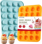 2PCS Silicone Mini Muffin & Cupcake Pan Set, Little Cook 24 Cups Mini Muffin Baking Pan, Non-Stick, BPA Free, Dishwasher Safe, Perfect for Making Muffin, Cakes, Tart (Orange + Peacock Blue)