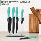 HAUSHOF Kitchen Knife Set, 5 PCS Knife Sets with Arcylic Block, Teflon Coated Green Knives Set for Kitchen, Premium Stainless Steel Knives Set with Ergonomic Handle, Great for Slicing, Dicing&Cutting