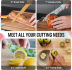 HAUSHOF Kitchen Knife Set, 12-Piece Colorful Knives Set with 6 Sheaths, Non-Stick Coated Stainless Steel Fruit Pattern Blades for Slicing, Dicing&Cutting, Gifts Knife Set for Dad, Mom
