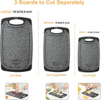 Plastic Cutting Board, 3 Pieces Dishwasher Safe Cutting Boards with Juice Grooves, Easy Grip Handle, Non-Slip, with Grinding Area for Grinding Garlic and Ginger（Dark Grey, XL）