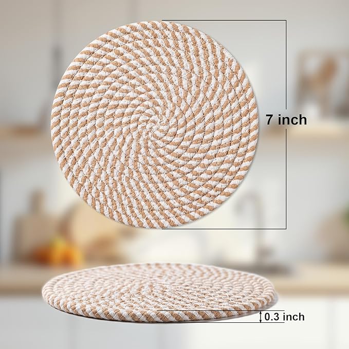 Husfunov 7 Inch Trivets for Hot Dishes, Pots and Pans, 5 Heat Resistant Pot Holders for Kitchen, Home Essentials, Hot Pads for Countertop and Table, Farmhouse Decor Vase Mats, Brown