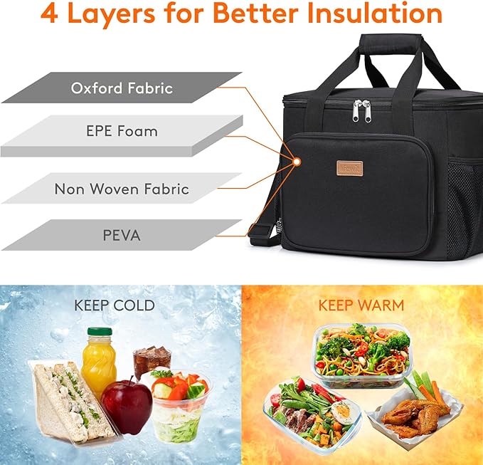 Lifewit Large Lunch Bag, Insulated Lunch Box, Soft Cooler Cooling Tote for Adult Men Women, Black 40-Can (24L)