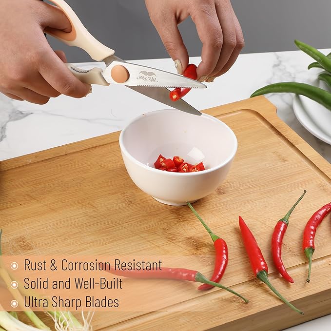 Mr. Pen- All Purpose Kitchen Shears with Protective Sheath, 8 Inch, Dishwasher Safe, Stainless Steel Food Scissors with Micro-Serrated Blades, Durable Utility Kitchen Shears, Cream & Tan