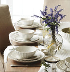 Lenox Dinnerware Set, French Perle Scallop 4-Piece Place Setting, Service For 1, Dinnerware Set, Stoneware, Includes Plates, Bowl, and Mug, Dishwasher And Microwave Safe, Dish Set (White, 4 Piece)