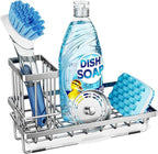 Consumest Sink Caddy, Kitchen Sponge Holder with Dish Brush Holder, Kitchen Organizer with Drip Tray for Countertop, Stainless Steel Rustproof - Silver