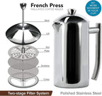 Frieling French Press Coffee Maker - 17 oz, Polished Stainless Steel - Double-Wall Insulated French Press & Cold Brew Pitcher for Camping & Travel - Manual Non-Plastic Coffee Maker