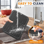 Silicone Trivet Mats 2 Heat Resistant Pot Holders Multipurpose Non-Slip Hot Pads for Kitchen Potholders, Drying mat, Jar Opener, Spoon Holder, Coaster.(Jet Black)