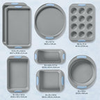 Pyrex (8-Piece) Metal Bakeware Set, Lightweight Stainless Steel Baking Trays with Heatsafe Silicone Handles, Cookie & Muffin Sheets, Round/Square Baking Pans, Cerulean