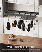 CHOEZON Hanging Pot Rack, 35.4" L x 13" W Ceiling Pot Hanger, Industrial Style Pot Rack, Wall Mounted Pot Hanger for Kitchen, Pot and Pan Hanging Rack, with Hooks, Charcoal Black and Black TPR12BCC1