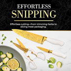 STYLED SETTINGS Knife Set with Built-in Sharpener – 14 PC Golden Titanium-Coated Stainless Steel Blades with Elegant Floral Pattern, Ultra-Sharp, Durable Kitchen Knife Block Set