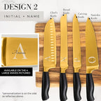 Personalized Black and Gold Knife Set with Block and Sharpener – 14-Piece Custom Engraved Titanium-Coated Gold Knives – Full Tang, Stainless Steel, Ergonomic, Gift-Ready
