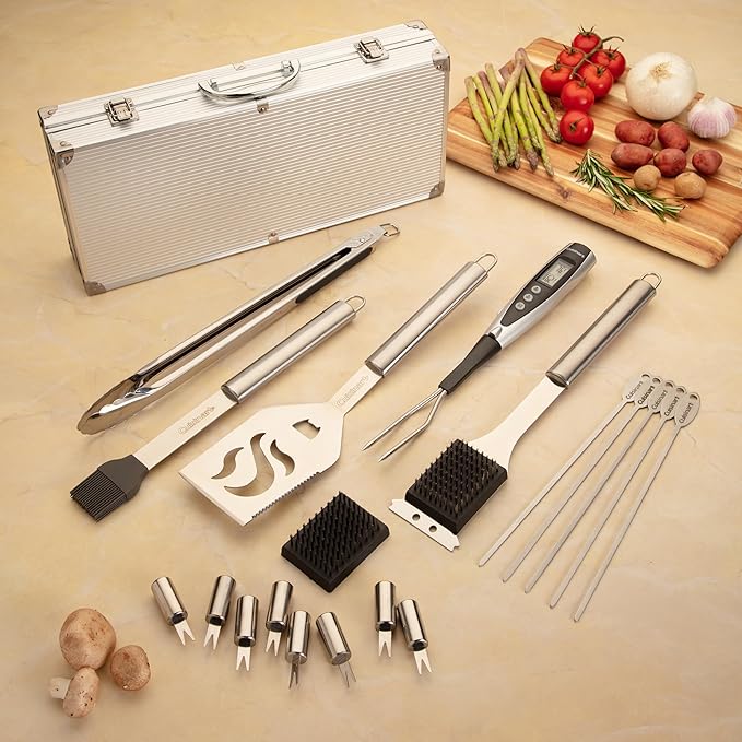 Cuisinart Deluxe Grill Tool Set, 20-Piece Grill Set, BBQ Accessories with Aluminum Case, Stainless Steel Grilling Accessories, BBQ tools, Grilling Gifts for Men, Father’s Day Gifts for Dad Husband